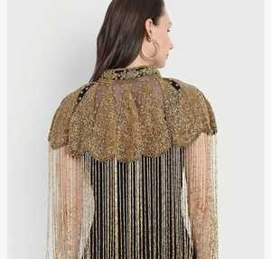 Hermosa capa burlesca festiva con cuentas de lentejuelas, silueta recta, sujeta el cuello para el Festival festivo Natural, capas, perlas - Product Image 4