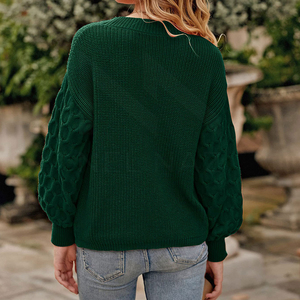 Pull Femme Surdimensionné 2025 Nouvelle Tendance Vert Foncé Manches Bouffantes Tricoté Chic Hiver Porté Quotidien Pulls Femme - Product Image 3