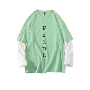 Camisetas de hombre de 2 capas de manga larga de gran tamaño de peso pesado, Camiseta de cuello redondo de moda personalizada, camiseta de gran tamaño Boxy - Product Image 4