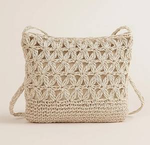 Bolso Bandolera de Paja Hecho a Mano: Bolso de Hombro Boho Tejido con Crochet Floral - Product Image 1