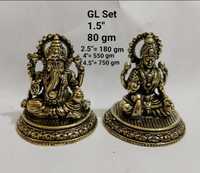 Ensemble de sculptures Lakshmi Ganesh en laiton moulé finition antique, élégant, traditionnel, religieux, décoratif, Murti, artisanat métallique pour la maison