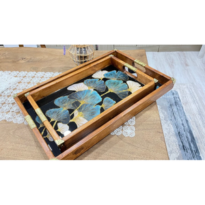 SMARK EXPORTS Bandeja de Servir de Madera Pintada de Negro de Alta Calidad Hecha a Mano con Asas Originales, Juego Único de 2 Piezas, Regalo Perfecto para - Product Image 1