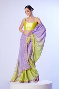 Tendance indienne éthique femmes Premium fête de mariage Occasion vêtements Saree pur Chinnon tissu Saree disponible au meilleur prix - Product Image 5