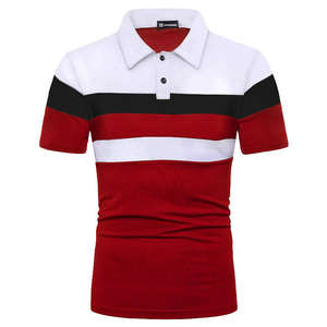 Venta al por mayor Color Patchwork diseño verano hombres Casual solapa manga corta algodón camiseta Golf Polo hombres rayas Polo - Product Image 4