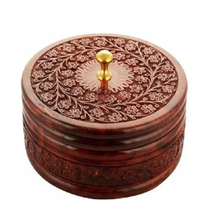 กล่องชาปาตีไม้ กล่องเก็บอาหารสแตนเลสสลักลาย กล่องเก็บตอร์ติญ่าแบบคลาสสิกสำหรับเก็บชาปาตีให้ร้อน - Product Image 2