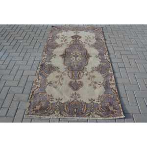 3.6x6.5 ft Rug, Vintage Turkish Rug, <b>Brown</b> Solid <b>Wool</b> Rug - Product Image 1
