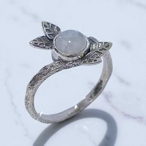 Anillo de Boda Clásico de Plata de Ley 925 con Diseño de Hoja, Joyería Fina Personalizada, Anillos con Turquesa y Piedra Lunar - Product Image 3