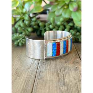 Navajo Made Opal & <b>Sterling</b> <b>Silver</b> Cuff <b>Bracelet</b>-Fashion Jewelry - Product Image 2