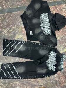 Venta al por mayor de chándal unisex de alta calidad 100% algodón cremallera completa diamantes de imitación bordado sol desteñido lavado con ácido tendencia sol desteñido - Product Image 3