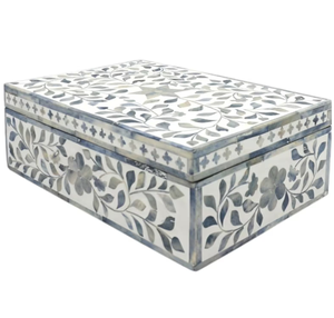 Caja de joyería y pañuelos artesanal de madera con incrustaciones de hueso natural para collares, pulseras, anillos, colgantes y pendientes, procedente de la India. - Product Image 3