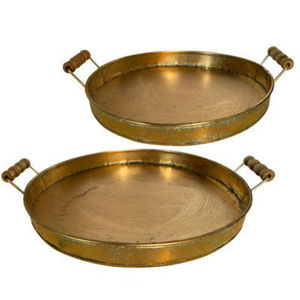 Plateau de service alimentaire de luxe rond en laiton de haute qualité plaqué or, fabriqué en Inde, très demandé - Product Image 1