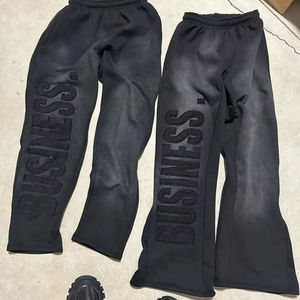 Custom Clothing Manufacturer's Acid Wash Distressed Embroidered Patch Flared Sweatpants Cropped Hoodie <b>Set</b> Winter Print - Product Image 3