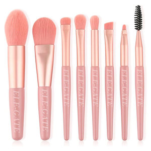 Ensemble de maquillage professionnel rose corail 8 pièces, poils synthétiques personnalisables, super doux pour le visage, les joues, les lèvres, comprend un sac de maquillage - Product Image 3