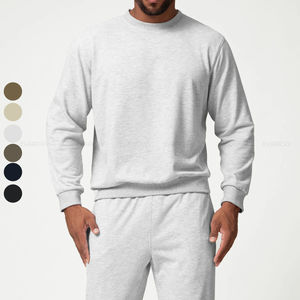 Sudadera Lisa de Algodón Negra Informal de Estilo Urbano Personalizada al por Mayor, Sudadera de Cuello Redondo Extra Grande para Hombre - Product Image 1