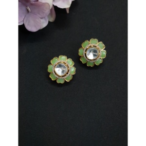 ต่างหูดอกไม้ทำด้วยมือเคลือบสีเขียวและหินคริสตัลเป็นศูนย์กลางเครื่องประดับที่สง่างามสำหรับผู้หญิงชุดปาร์ตี้ - Product Image 1