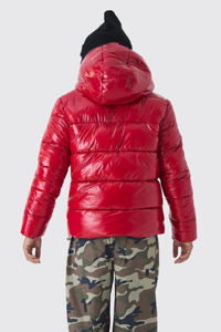 Best Selling Zip Hood Canvas High Shine Puffer <b>Jacket</b> <b>Red</b> Windproof Warm Winter New Style Quilted Bubble Fur Men's - Product Image 3