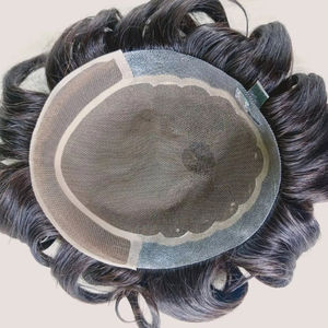 Peluca de cabello humano Remy indio modelo Q10 para hombre, técnica de tupé de trama única frontal de encaje 100% para solución de calvicie - Product Image 1