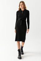 Elegante y cómodo vestido de pana informal para mujer, cuello Polo, mangas de punto, características, patrón de cintura Natural, decoración