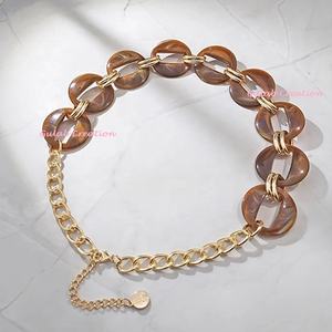 Collar Gargantilla de Cadena Gruesa con Diseño Floral de Resina Marrón, Joyería de Moda Atrevida para Mujer - Product Image 2