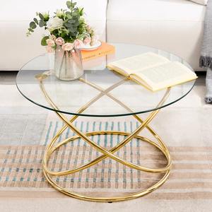 Modern Round Eco-Friendly <b>Coffee</b> <b>Table</b> with Gold <b>Chromed</b> <b>Glass</b> Top Factory Direct New Design Living Room Furniture for Sale - Product Image 1