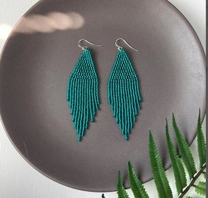 ต่างหูขอบลูกปัดสไตล์โบโฮพื้นเมืองต่างหูลูกปัดขนนกขนนก - Product Image 1
