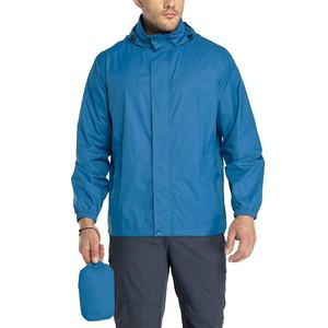 <b>Men's</b> Blue Hooded <b>Waterproof</b> Windbreaker <b>Jacket</b> Slim Fit Lightweight Casual Winter Outdoor Wear Zip Closure <b>Packable</b> Front - Product Image 1