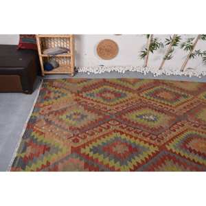 Tapis traditionnel en laine vert rouge 6x10ft Vintage turc grande surface Patchwork motif pour salon décor couloir support en Latex - Product Image 5