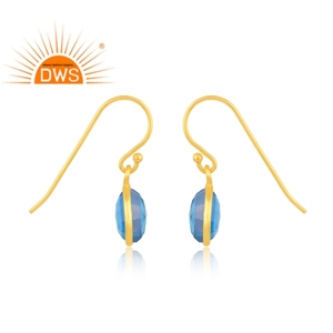 Última Tendencia Plata Esterlina 18K Chapado en Oro Doblete Aguamarina Cuarzo Piedra Preciosa Cuelga Pendiente Demi Joyería Fina Fabricante - Product Image 3