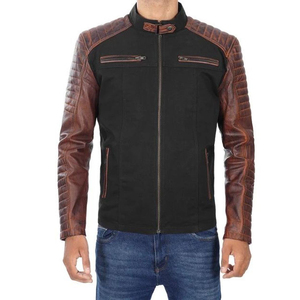 Chaqueta de cuero con diseño de corredor para hombre de estilo motorista de alta calidad, patrón de tela tejida genuina, decoración, negro, marrón, Frente, otoño XS - Product Image 3