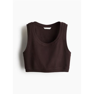 Débardeurs courts décontractés pour femmes, col rond côtelé, haute qualité, vente en gros, couleur unie, sans manches - Product Image 1