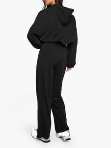 Ensemble 2 pièces pour femmes, veste courte zippée et pantalon large, tissu tissé léger, logo personnalisé, OEM ODM, vente en gros - Product Image 2