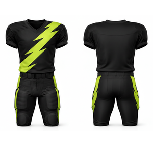 Custom American <b>Football</b> Uniform <b>Set</b> Black Neon Yellow Lightning Graphic Performance Jersey & Padded Pant OEM - Product Image 3