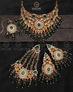 Shining American Diamond Stones Full <b>Bridal</b> Accessories Heavy Dulhan Necklace Set with 24K Gold Plating Fine Jewelry Sets - Product Image 2