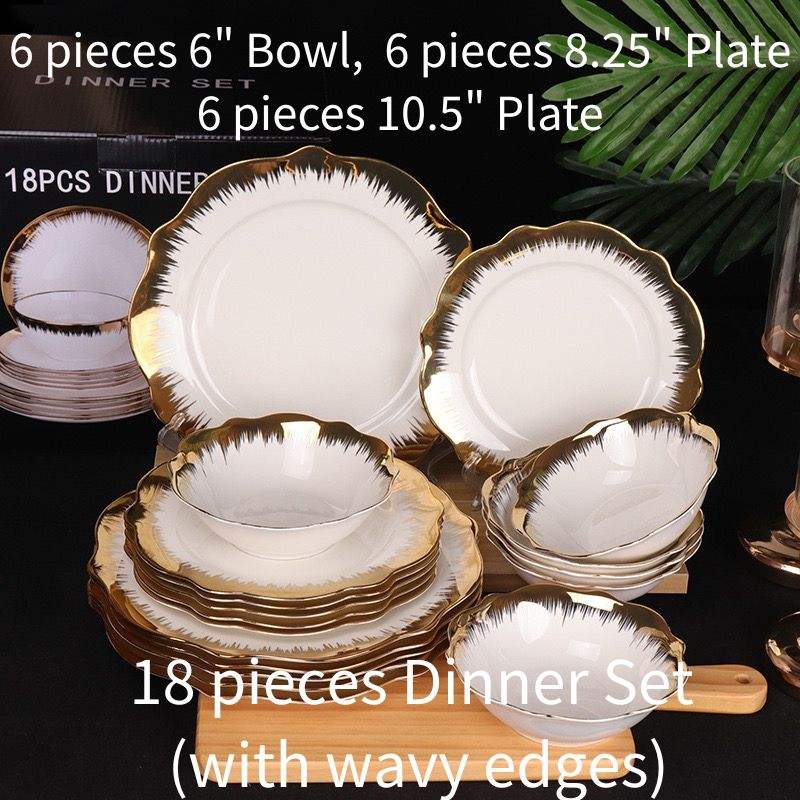 Juego de vajilla de 18 piezas (con bordes ondulados)