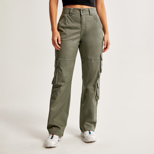 Amriss Pantalones Cargo de cintura alta para mujer Tallas grandes Casual Pierna recta Algodón flameado para el trabajo Aventuras diarias Minimalista - Product Image 5