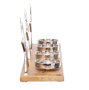 Meilleure vente 4 bougeoirs photophore en aluminium argenté avec base rectangulaire en bois pour la décoration de table de Noël - Product Image 6