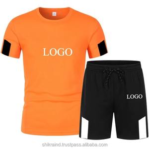 Ensemble de survêtements 2 pièces grande taille pour hommes T-shirt de sport respirant 100% coton haut court d'été brodé à la mode automne - Product Image 4