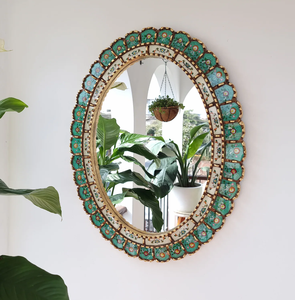Beautiful Turquoise <b>Mirror</b> 70cm Oval <b>Gold</b> -Interior Decoration - Product Image 2