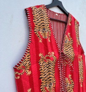 Chaqueta acolchada de algodón con cuello en V hecha a mano para mujer, Chaleco corto con estampado de leopardo, cierre frontal abierto a rayas, Primavera/Verano - Product Image 6