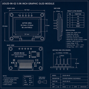 UOLED-96-G2 Módulo de Pantalla OLED Gráfica RGB de 0.96 Pulgadas 96x64 con Interfaz Serial UART 5V - Product Image 4