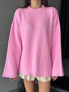 Suéter de mujer de manga larga de gran tamaño, jersey con cuello redondo, Túnica con hombros caídos, ropa de mujer, invierno-otoño azul claro - Product Image 4