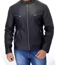 Best Leather Jackets Gentleman <b>Mens</b> Warm Zipper <b>Cardigan</b> <b>Pocket</b> Stand up Collar Slim Fit Pu leather <b>men</b> Jacket - Product Image 3