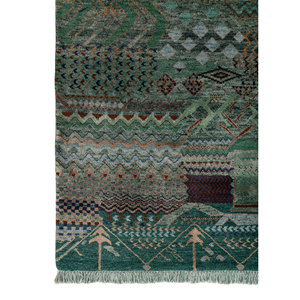 Tapis Manchaha vert en laine et soie de bambou noué à la main, 9x12, design patchwork rectangulaire pour la maison et le couloir - Modèle Les-2719, Jaipur Rugs US - Product Image 4