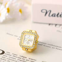 Montre Bague Unisexe en Acier Inoxydable avec Bracelet Élastique, Boîtier Carré à Quartz et Strass, Tendance, Cadeau de Mariage, Fête