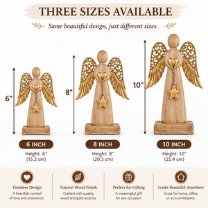 Figurine d'ange en bois avec ailes dorées, cœur et étoile, décoration de table, ornement de Noël, style traditionnel - Product Image 2