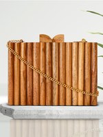 Sac à main en bois texturé marron pour femmes Sac à main à cordon de serrage Beach Woven Handmade Fishing Net Bag Pouch Purse