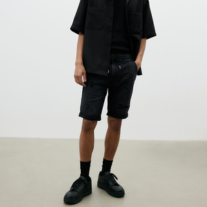 2025 High Quality Custom <b>Men's</b> Denim <b>Shorts</b> Streetwear Crystal Loose <b>Baggy</b> Vintage Washed Rhinestone Denim <b>Shorts</b> - Product Image 6