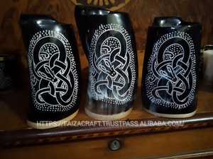 Taza de cuerno para beber vikingo pulida con diseño de dragón para Navidad y el Día del Padre para cerveza, vino, hidromiel, amantes de la cerveza de Faizacraft - Product Image 2