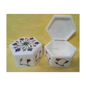 Handmade Beautiful Marble Natural Stone Inlay Jewelry <b>Box</b> 4x4" Inch VAISHNAVI BRAND for <b>Wedding</b> and Home Decor - Product Image 2