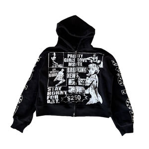 Survêtement surdimensionné à fermeture éclair en molleton français de haute qualité, coupe ample, effet délavé à l'acide, imprimé intégral, streetwear - Product Image 2